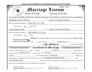 Sample Utah County marriage certificate